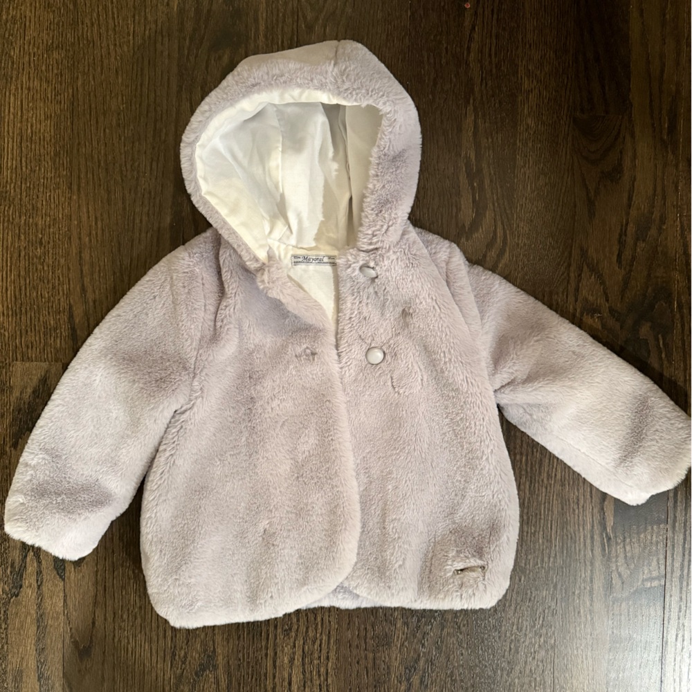 Mayoral toddler girls gray fur coat size 24 months